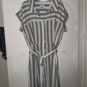 Calvin Klein Black and White Striped Midi Dress